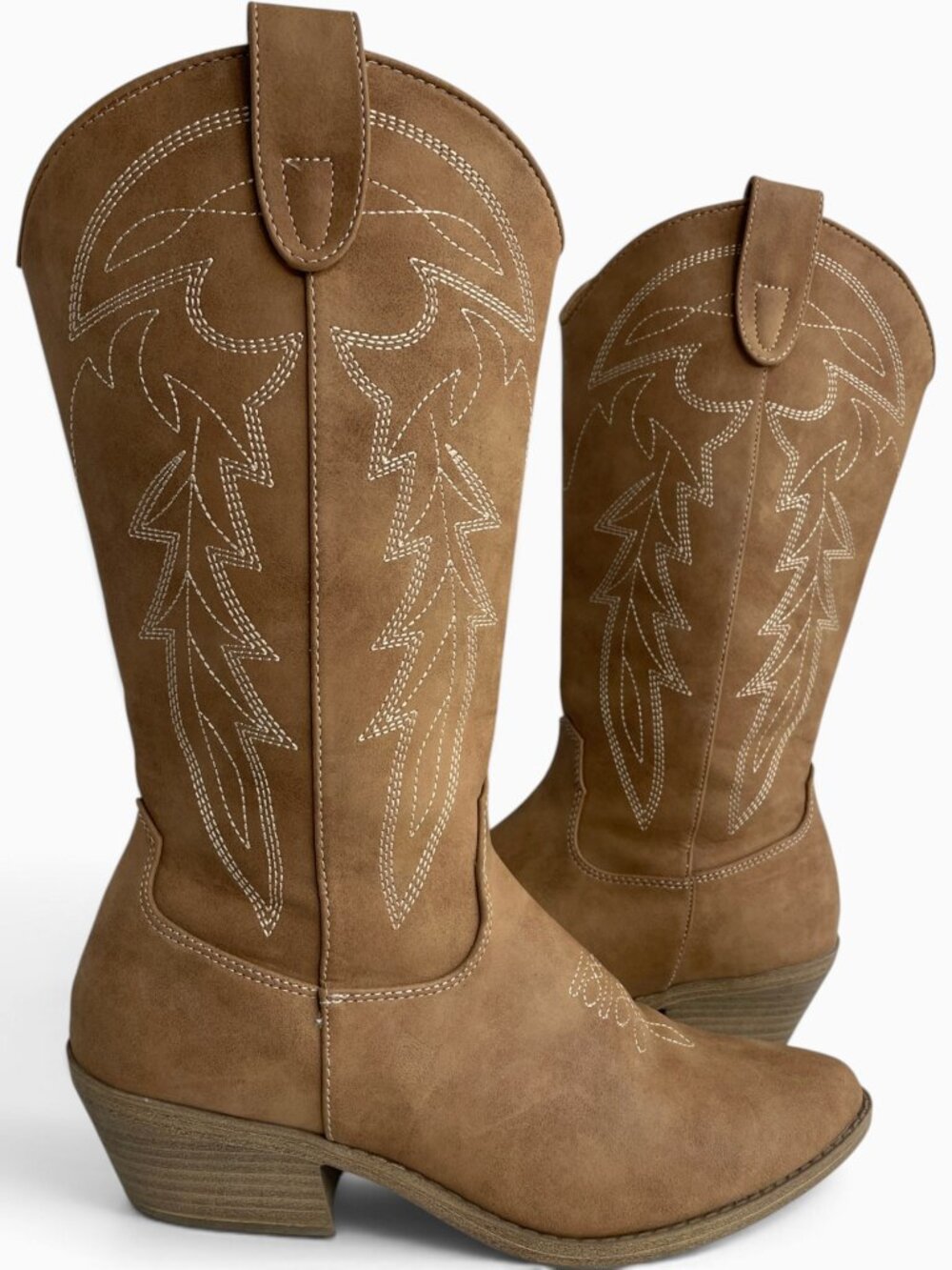 No Boundaries NOBO Tan Faux Leather Cowgirl Cowboy Western Boho Boots Women's 8